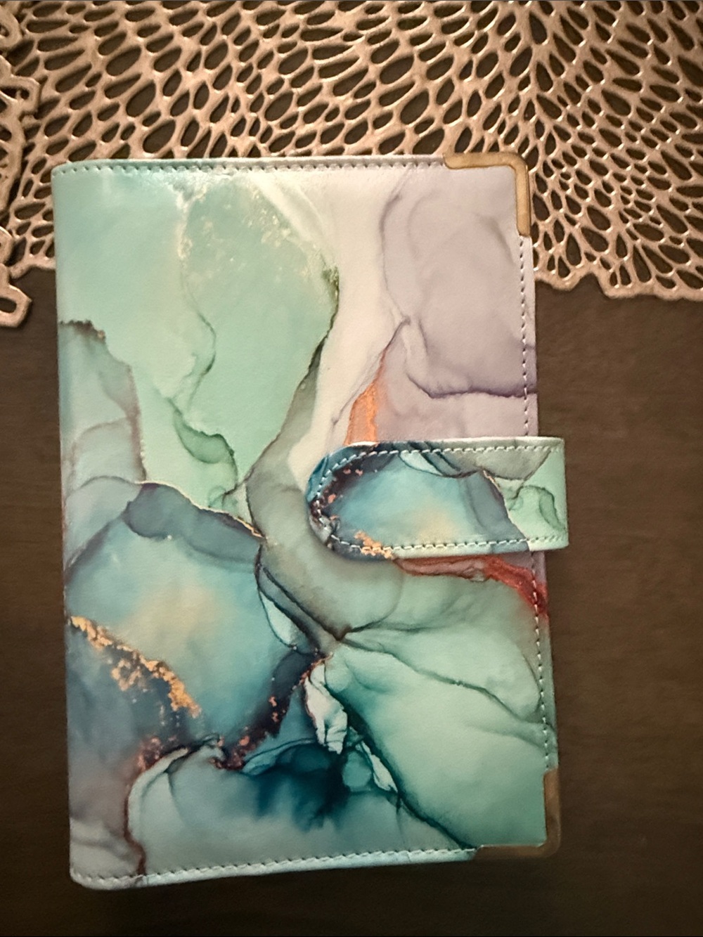 Marble Aqua Multi-Color Journal Cover with Snap Closure